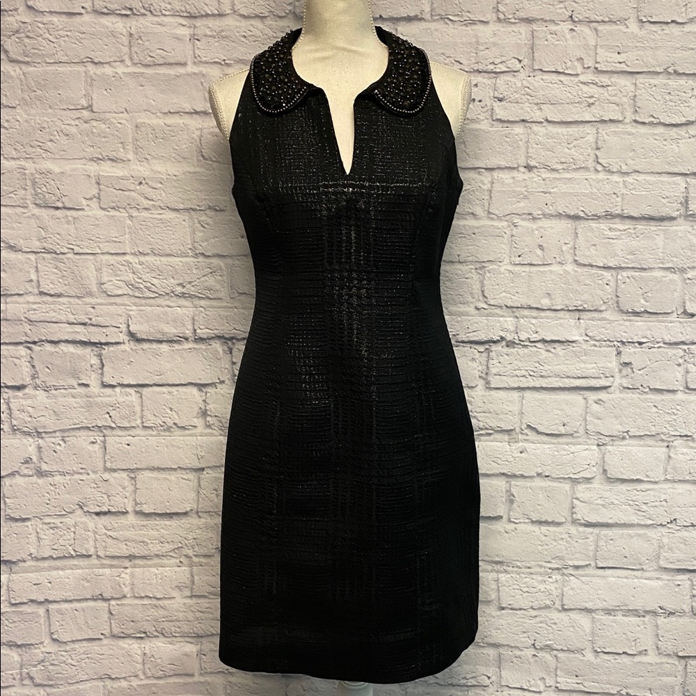 Laundry by Shelli Segal Black Metallic Beaded Collar Cocktail Dress Size 6